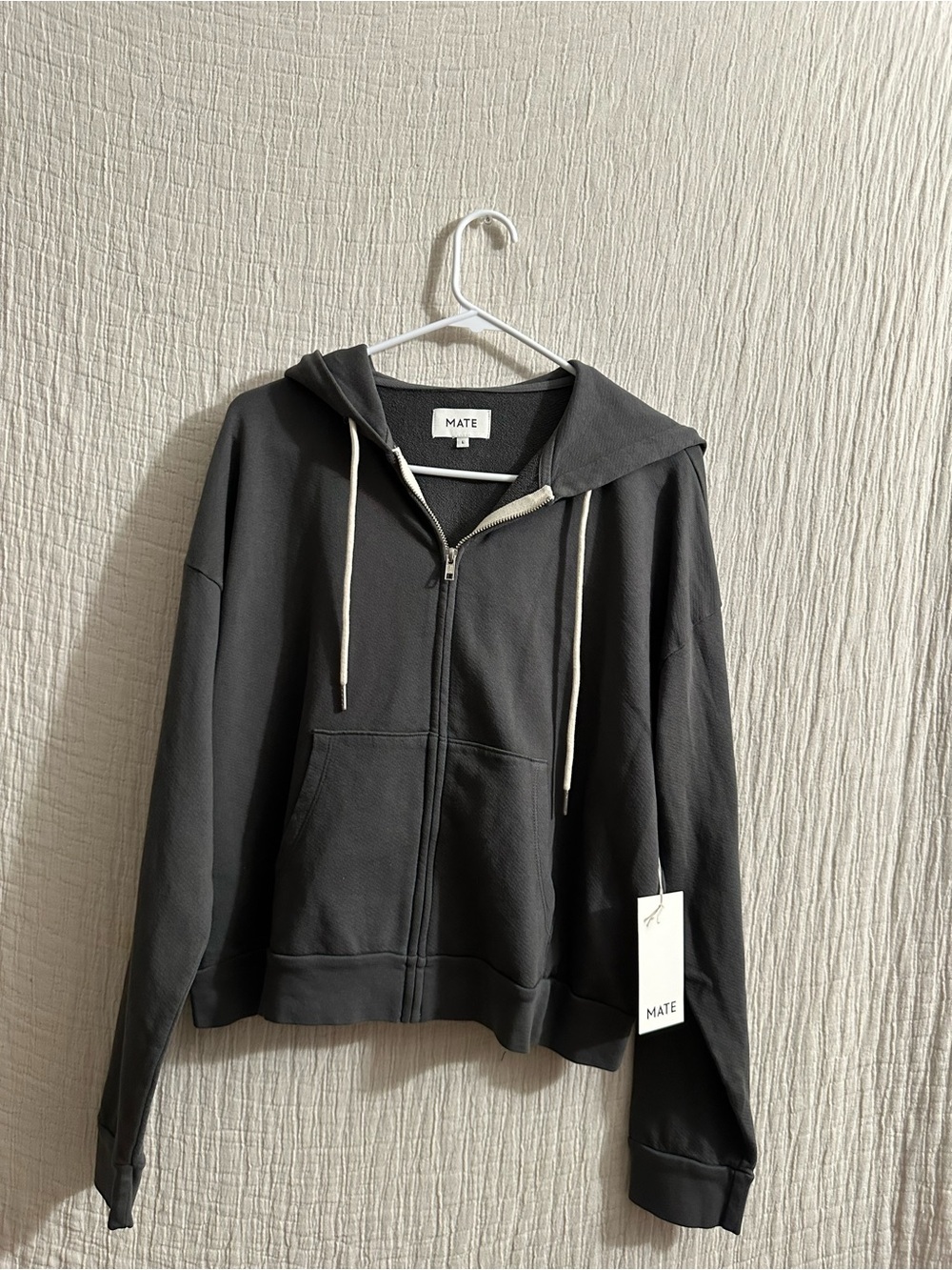 Mate NWT Grey Zip-Up Hooded Jacket Sz large